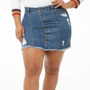 Plus Size Distressed Denim Mini Skirt - 3X Dark Denim